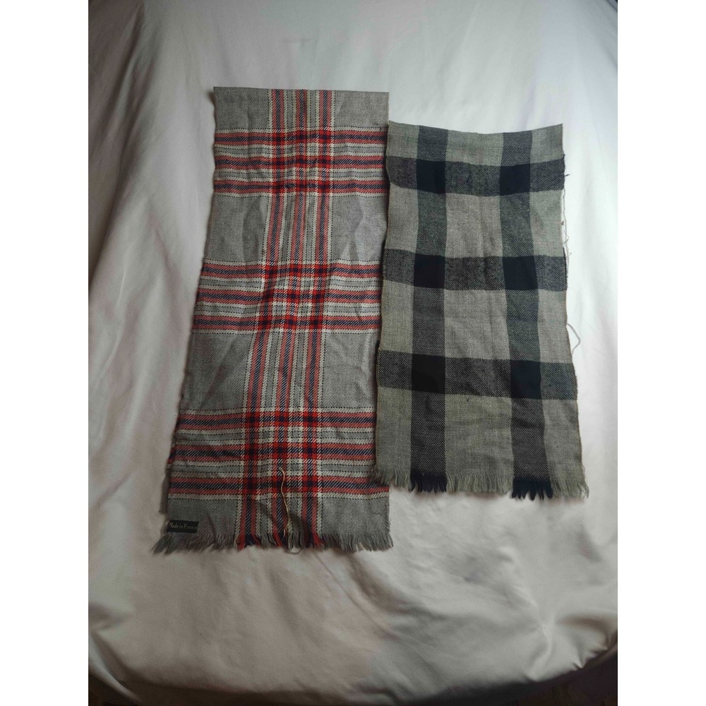 Made in France Plaid Scarf Unisex OS Grey Tartan Check Winter Fringe Warm Retro